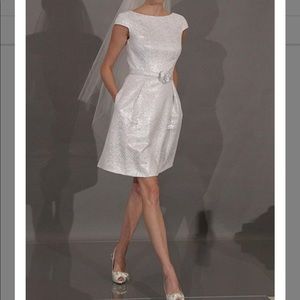 Theia White Fit & Flare Dress size 4 $495 retail